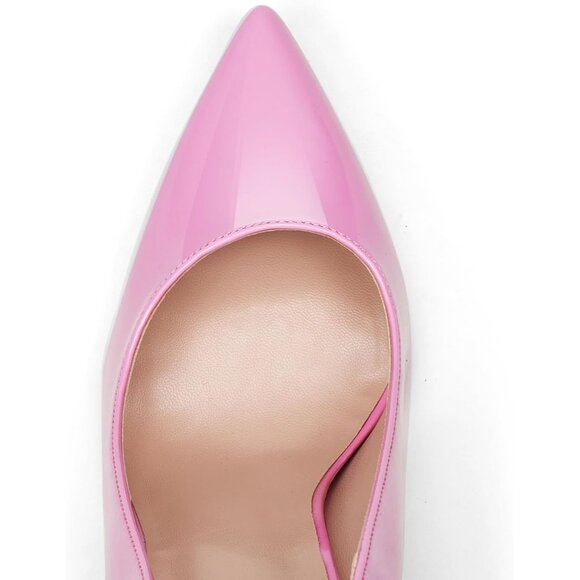 Women Pink Polyurethane (PU) Closed Pointed Toe Stiletto High Heel Shoes Pumps - Picture 5 of 8